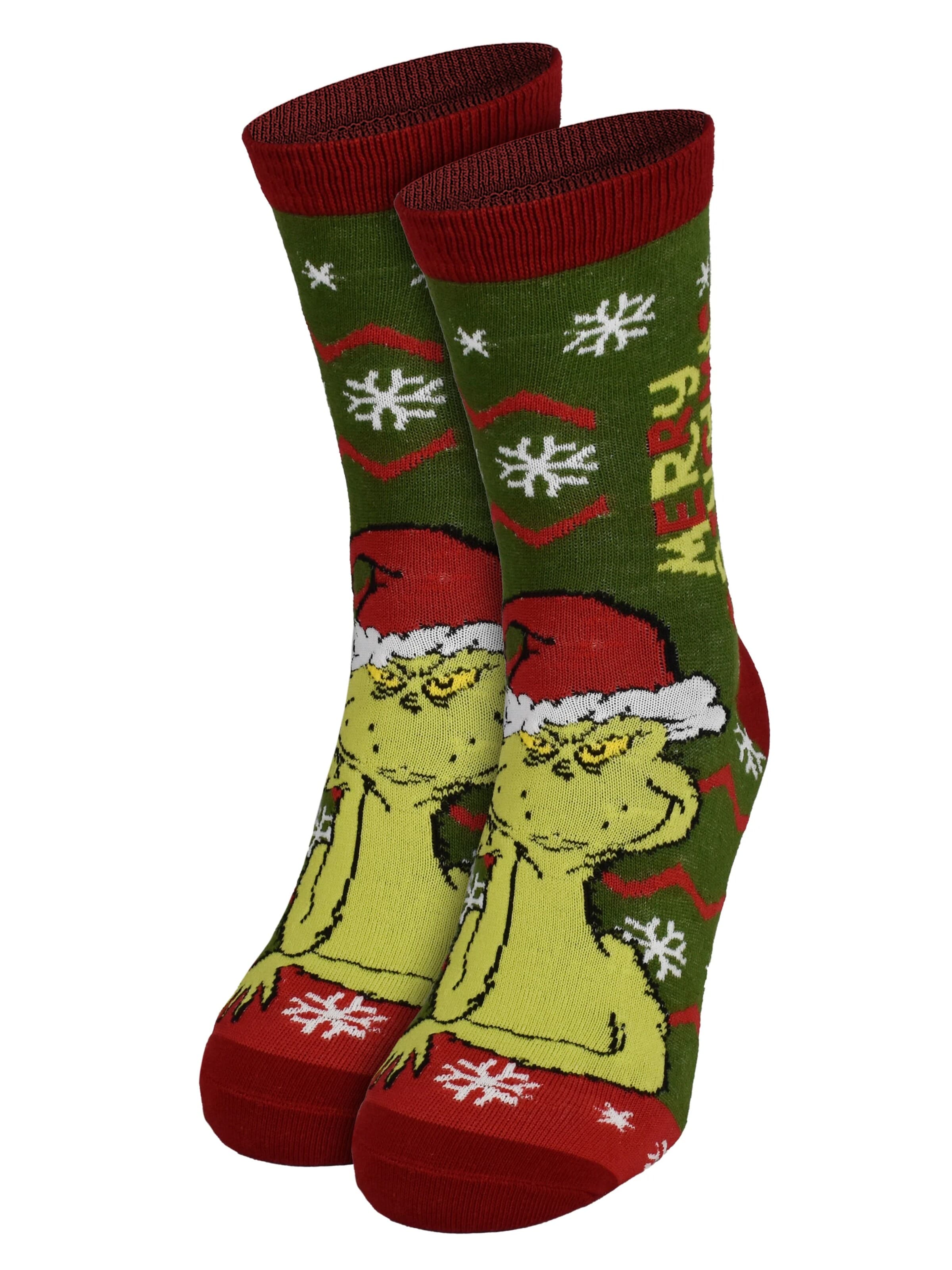 The Grinch Socks 'Merry Grinchmas' in Green: front