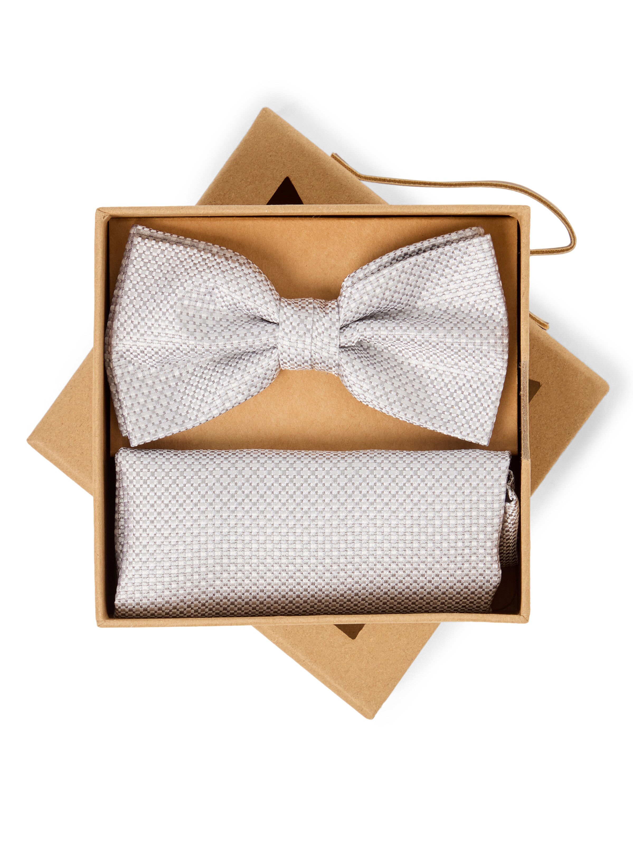 Finshley & Harding London Fliege und Einstecktuch in hellgrau, Produktansicht