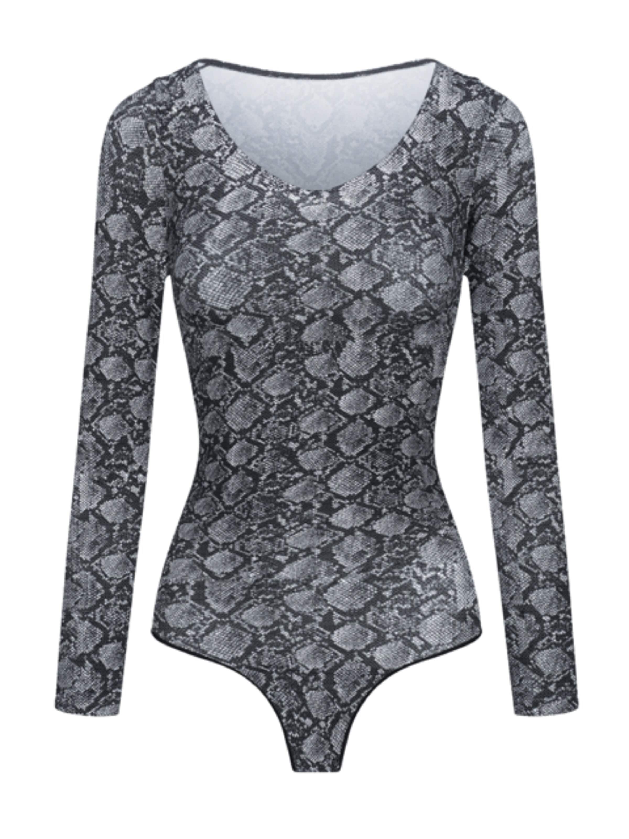 cfab (formerly creamy fabrics) Shapingbody 'Bodysuit Sculpting Shapewear Longsleeve mit String' in Grijs: voorkant