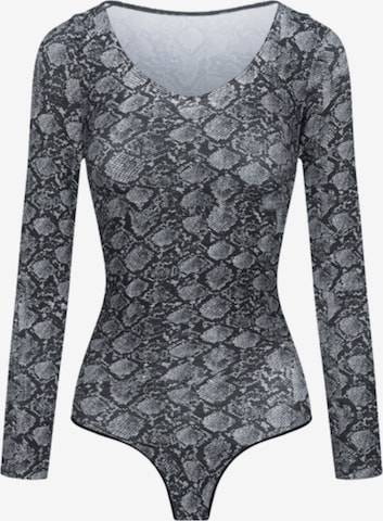 cfab (formerly creamy fabrics) Shapingbody 'Bodysuit Sculpting Shapewear Longsleeve mit String' i grå: framsida