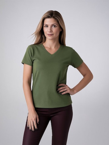 Maglietta 'Leafletic Women’s Short Sleeve V-Neck T-shirt' di LEAFLETIC in verde: frontale