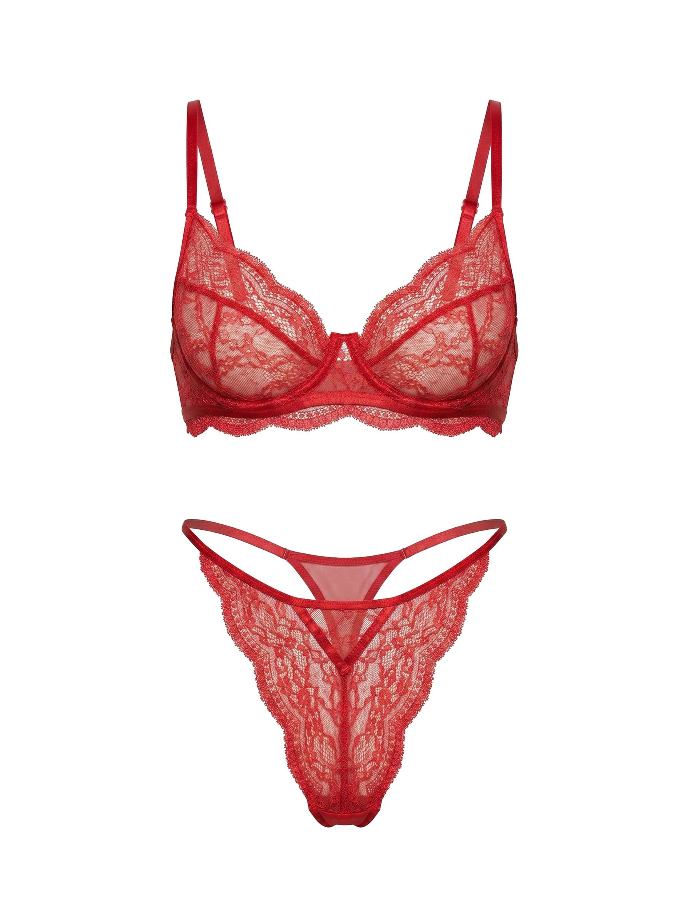 L.BEV Balconette Underwear Sets 'Magia Rossa' in Red: front