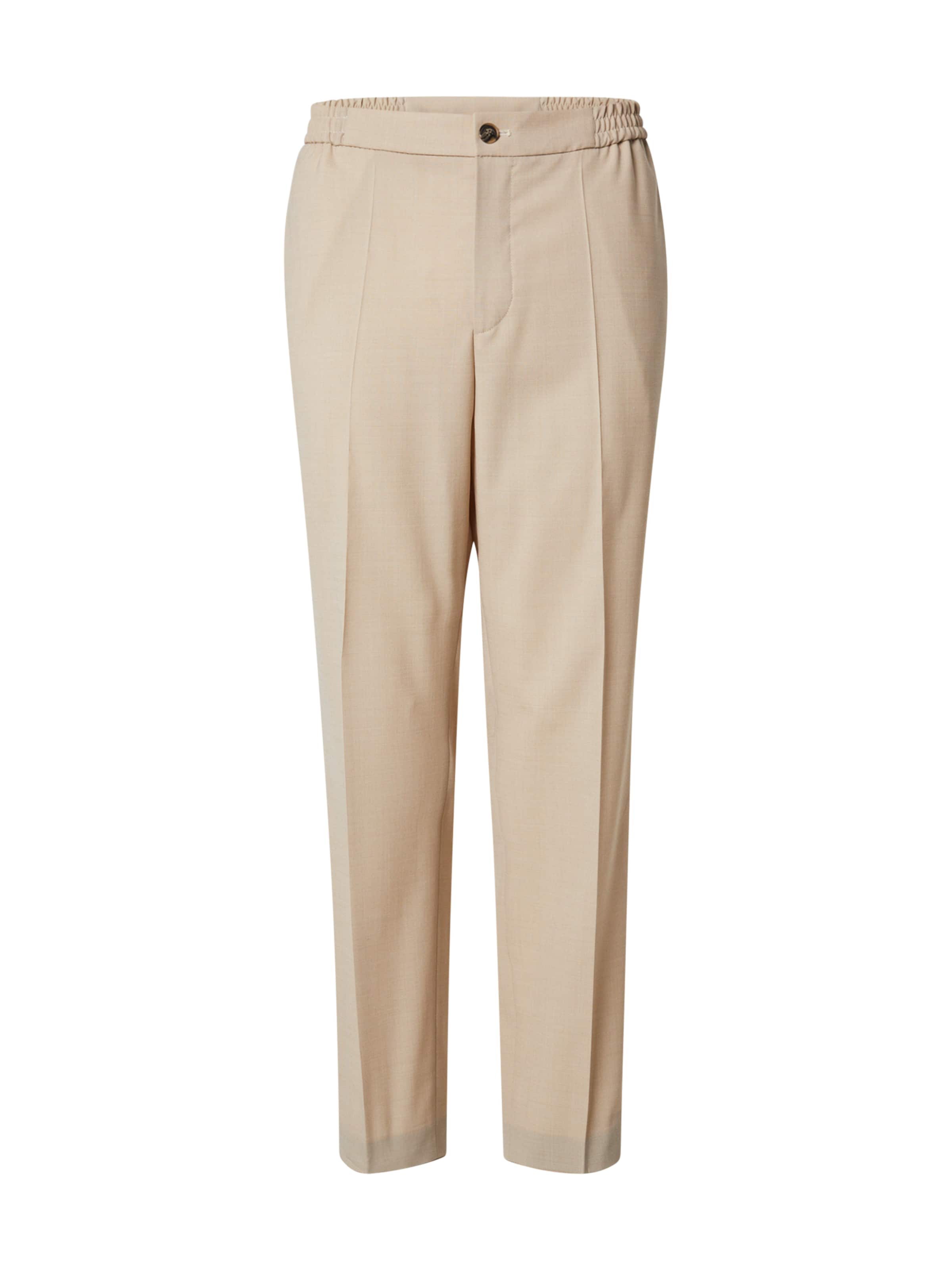 HUGO Regular Trousers with creases in Beige: front
