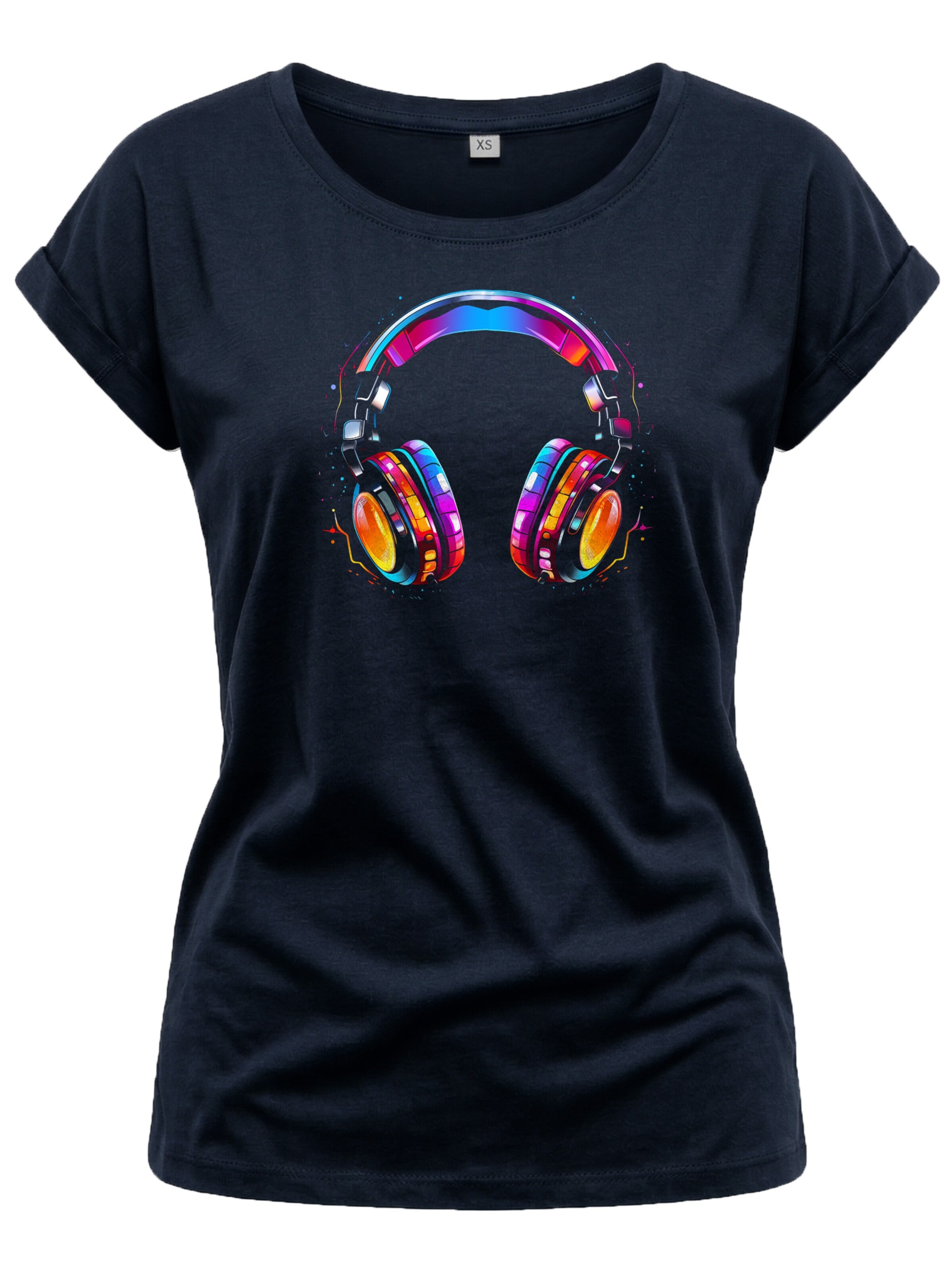 MAKAYA Shirt 'Kopfhörer Bunt' in Blue: front