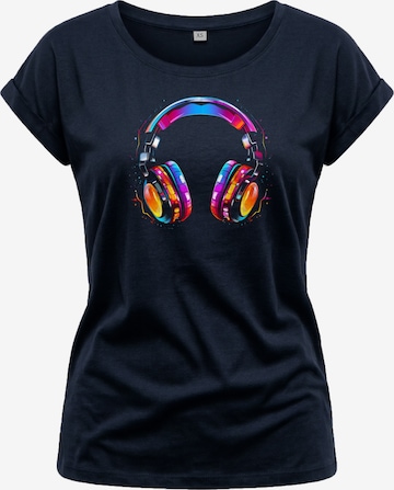 MAKAYA Shirt 'Kopfhörer Bunt' in Blue: front