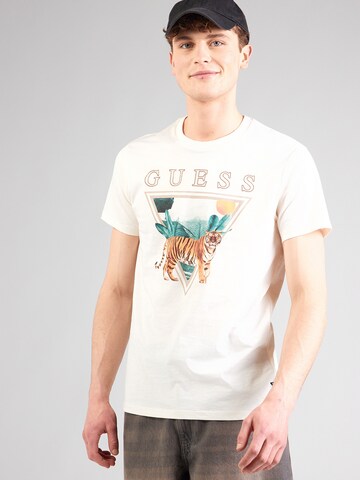 GUESS Majica 'TIGER SPIRIT' | bela barva: sprednja stran