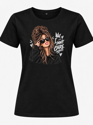Printdistrict.dk T-shirt 'I Don't Care' i svart: framsida