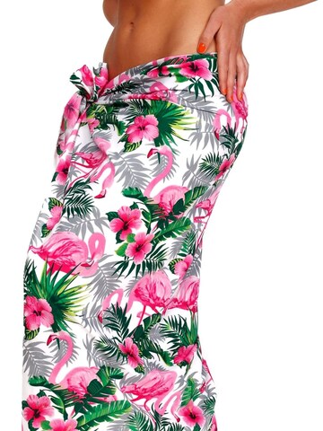 Telo da mare 'Flamingo Flowers' di King Kameha in bianco