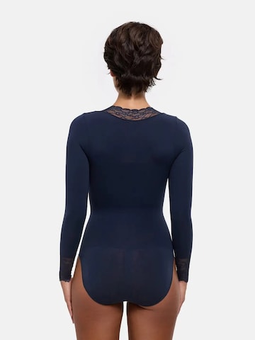 cfab - Body moldeador 'Clean Longsleeve V-Neck with Lace Sculpting Bodysuit with Slip' en azul