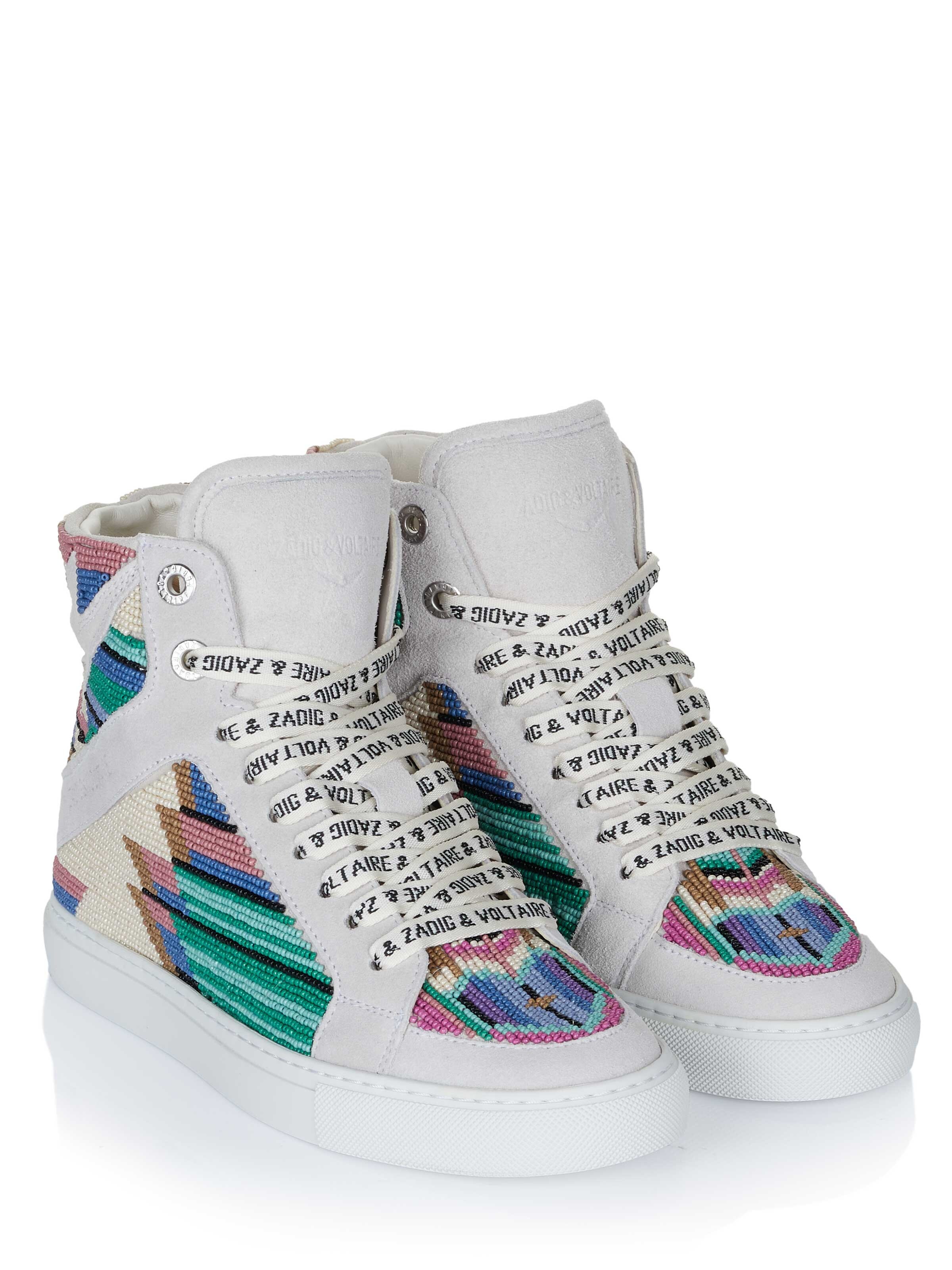 Zadig & Voltaire High-top trainers 'Zadig & Voltaire HIGH FLASH FOLK BEADS Sneaker weiß' in White