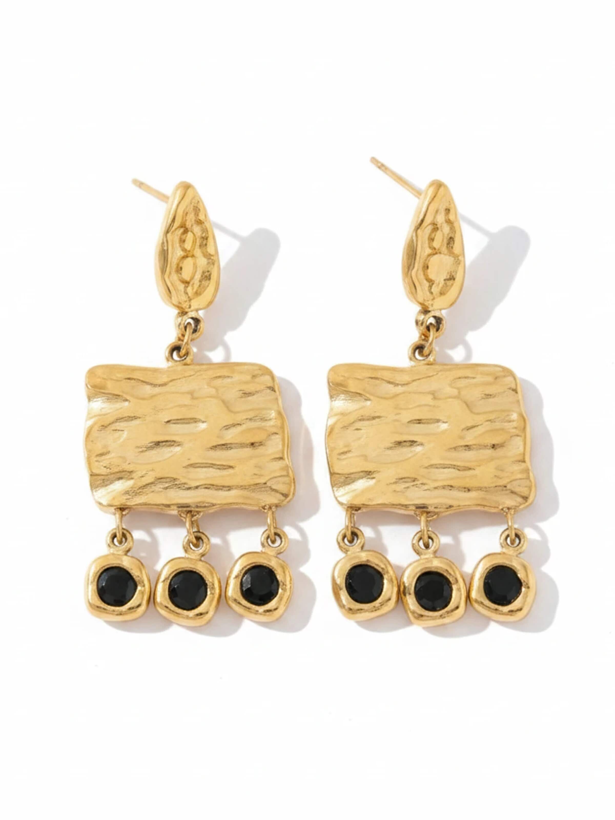 ETNÉE Earrings 'Mosaico nero' in Gold: front