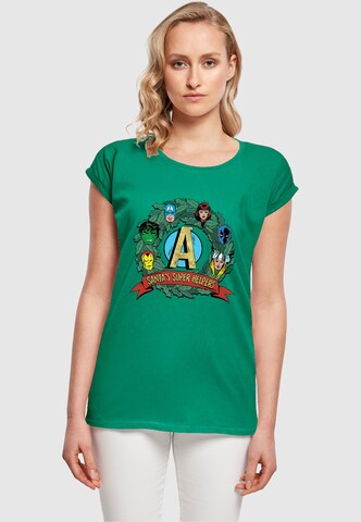 ABSOLUTE CULT Shirt 'Marvel - Santa's Super Helpers' in Groen: voorkant
