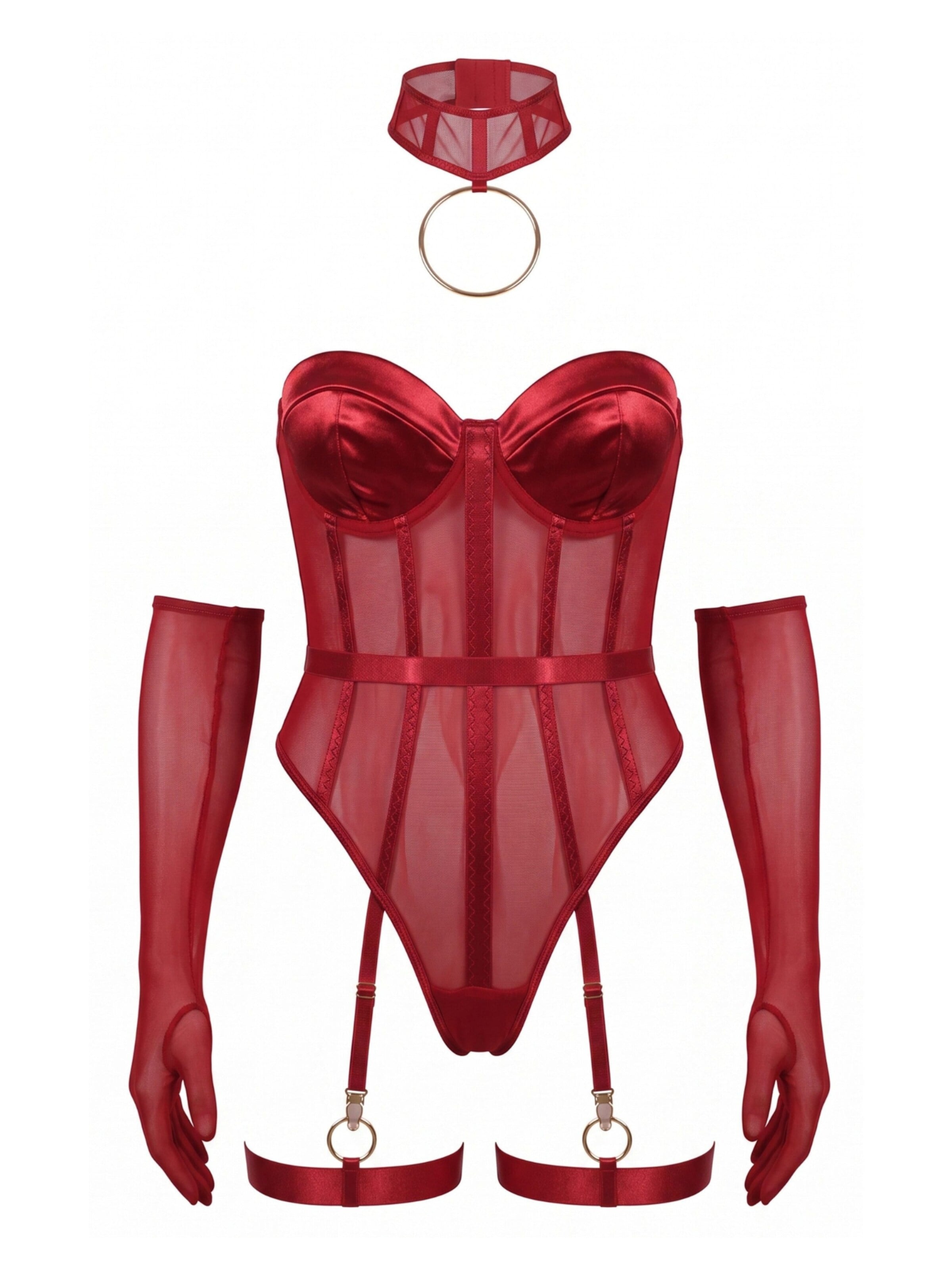 Orchibelle Lingerie Bodysuit 'Lucero' in Red: front