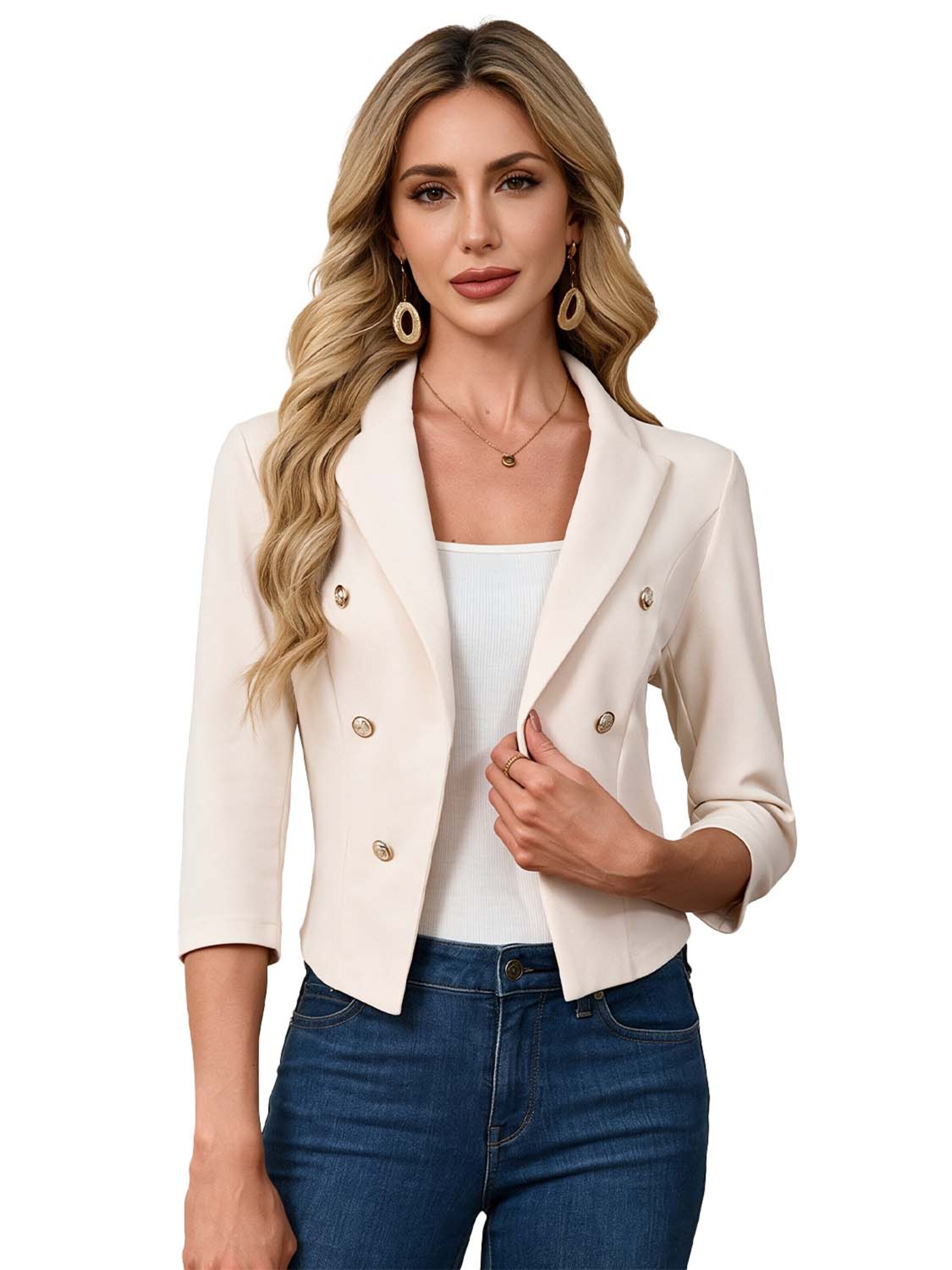 KoJooin Marynarka 'Damen Business-Blazer mit spitzem Reverskragen Metallknöpfen: 3/4-Ärmel,offene Knopfleiste perfekt' w kolorze pomarańczowy