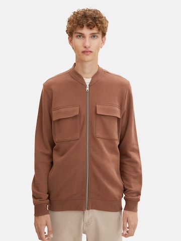 TOM TAILOR DENIM Sweat jacket in Brown: front