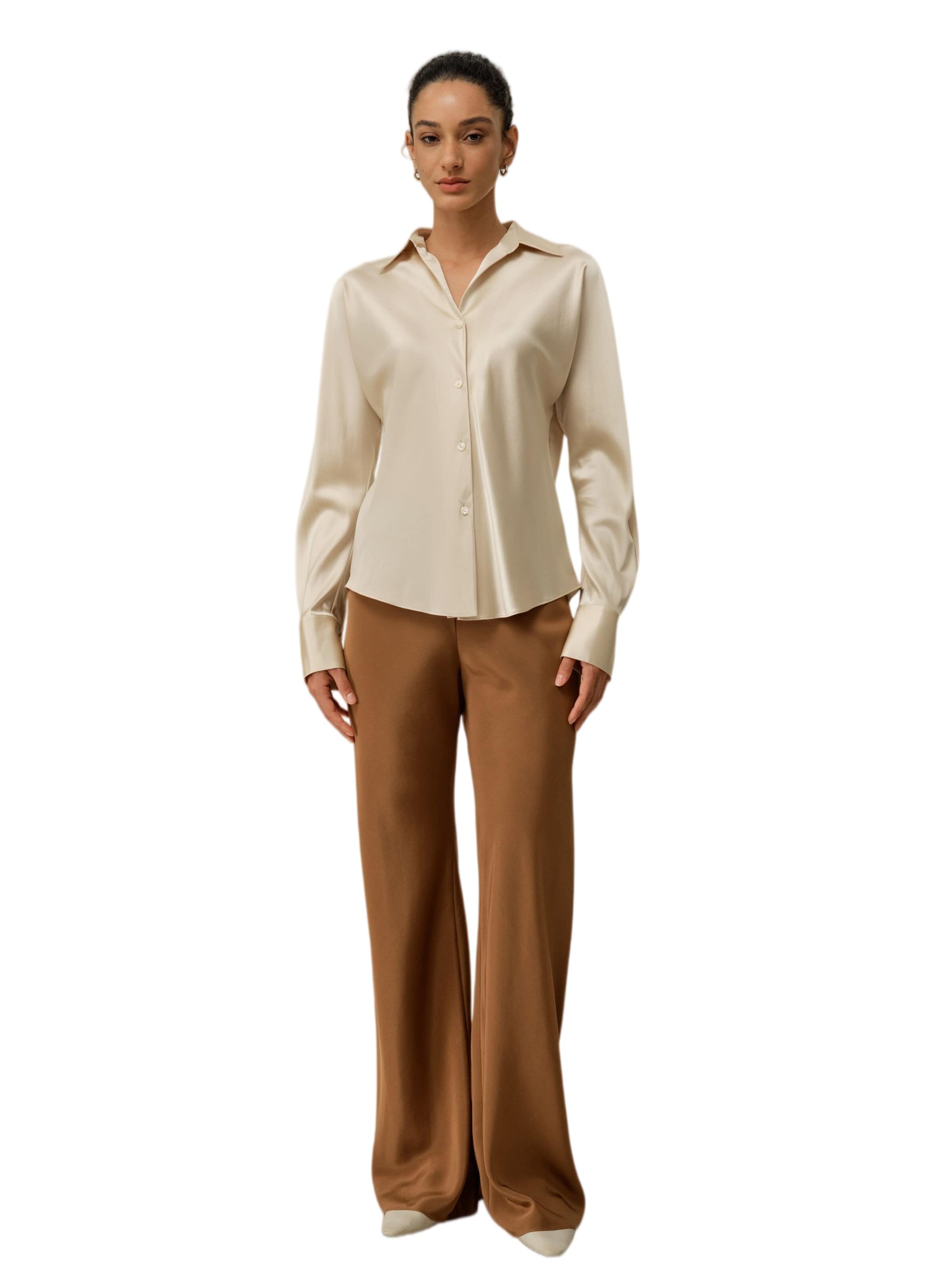 Lilysilk Blouse 'LILYSILK Seidenhemd im Schrägschnitt' in Geel: voorkant