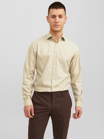 JACK & JONES Slim fit Zakelijk overhemd 'Parker' in Beige: voorkant