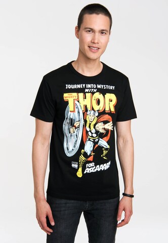LOGOSHIRT T-Shirt 'Thor - Marvel - For Asgaaard!' in Schwarz: Vorderseite