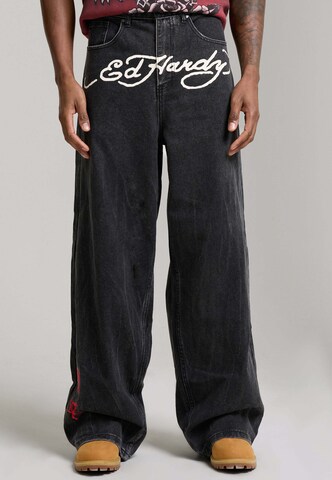 Ed Hardy Baggy Jeans 'Tattoo City Tiger' in Zwart: voorkant