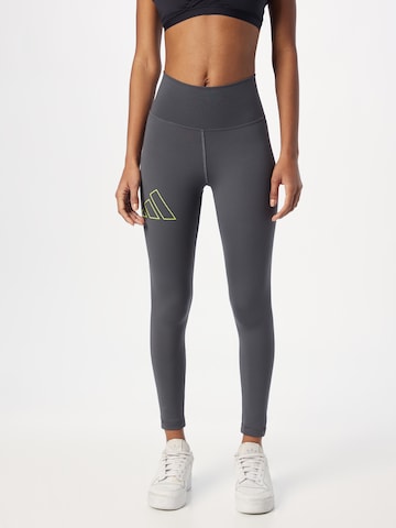 ADIDAS PERFORMANCE Skinny Workout Pants 'Optime Hyperbright High-Rise' in Grey: front