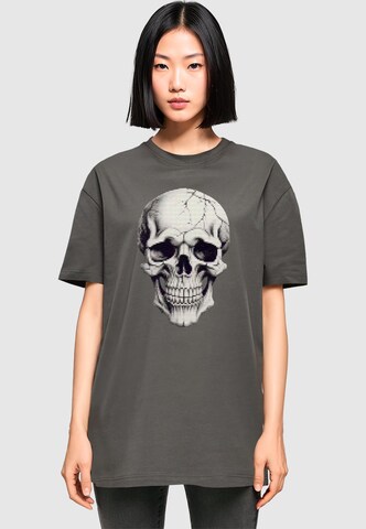 Merchcode T-Shirt 'Halloween - Skull' in Grau: Vorderseite