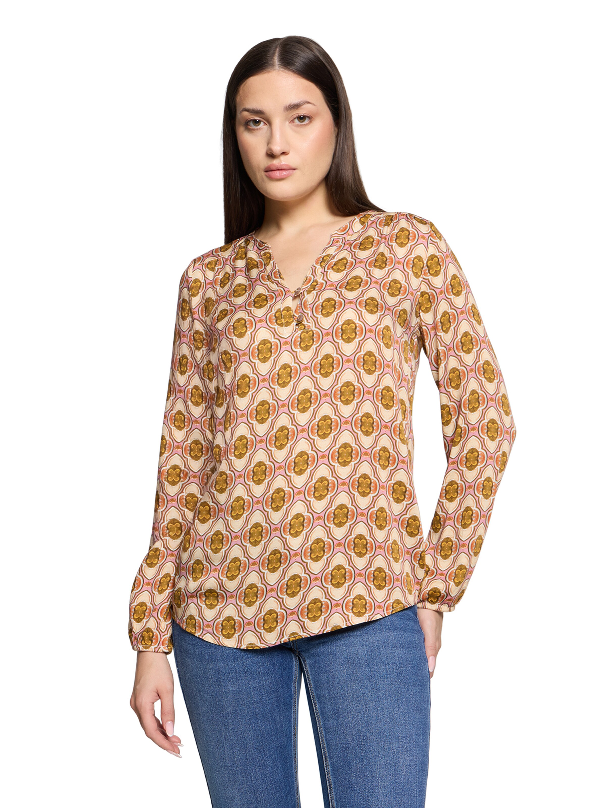 Cartoon Casual-Bluse mit Knöpfen in Braun: Vorderseite