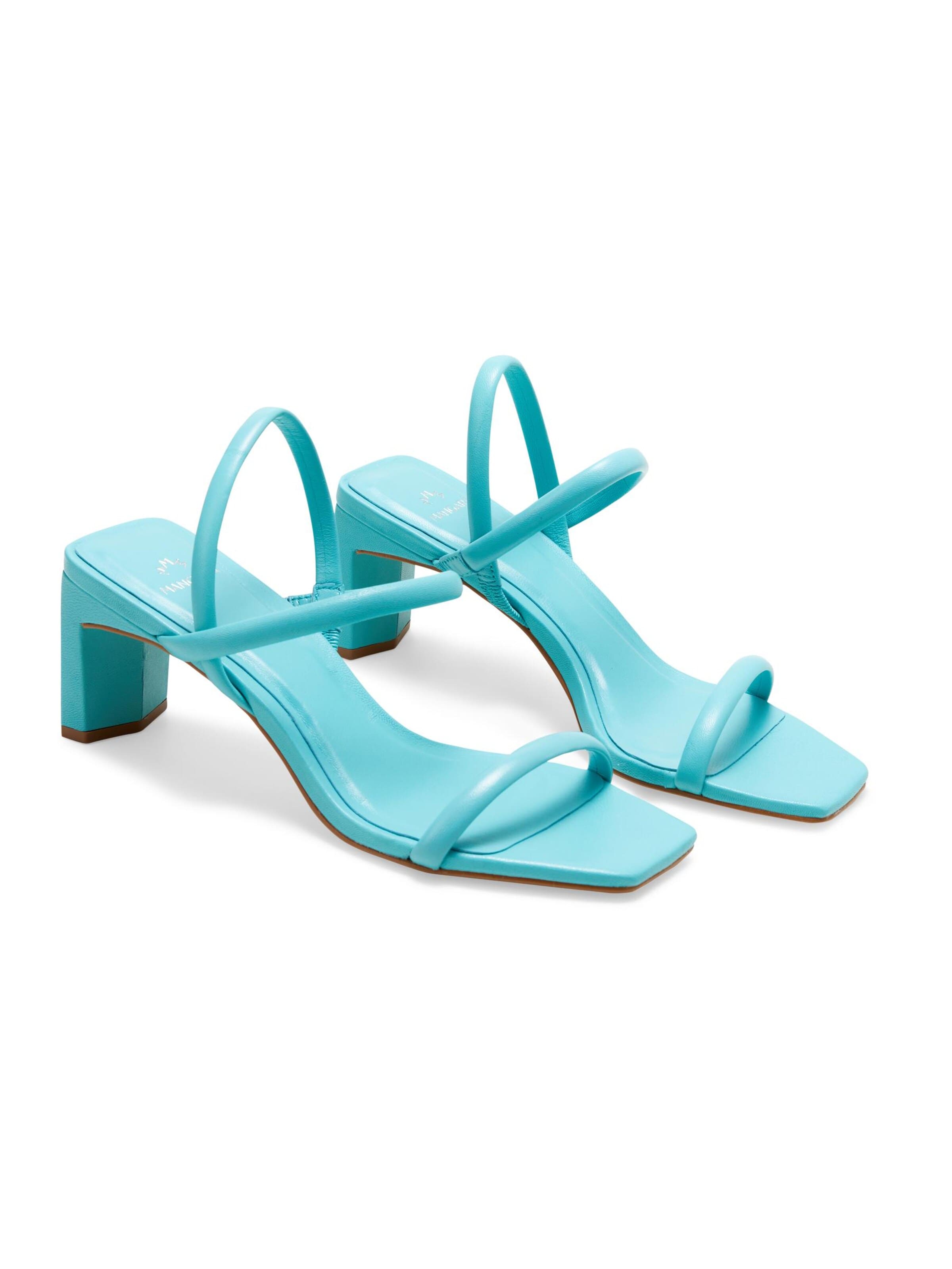 Mangara Atelier Strap sandal 'Palmito Damen Riemensandalen Kalbsleder Türkis Blockabsatz 6,5 cm' in Blue