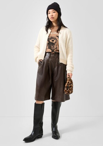 QS Wide leg Bandplooibroek in Bruin: voorkant
