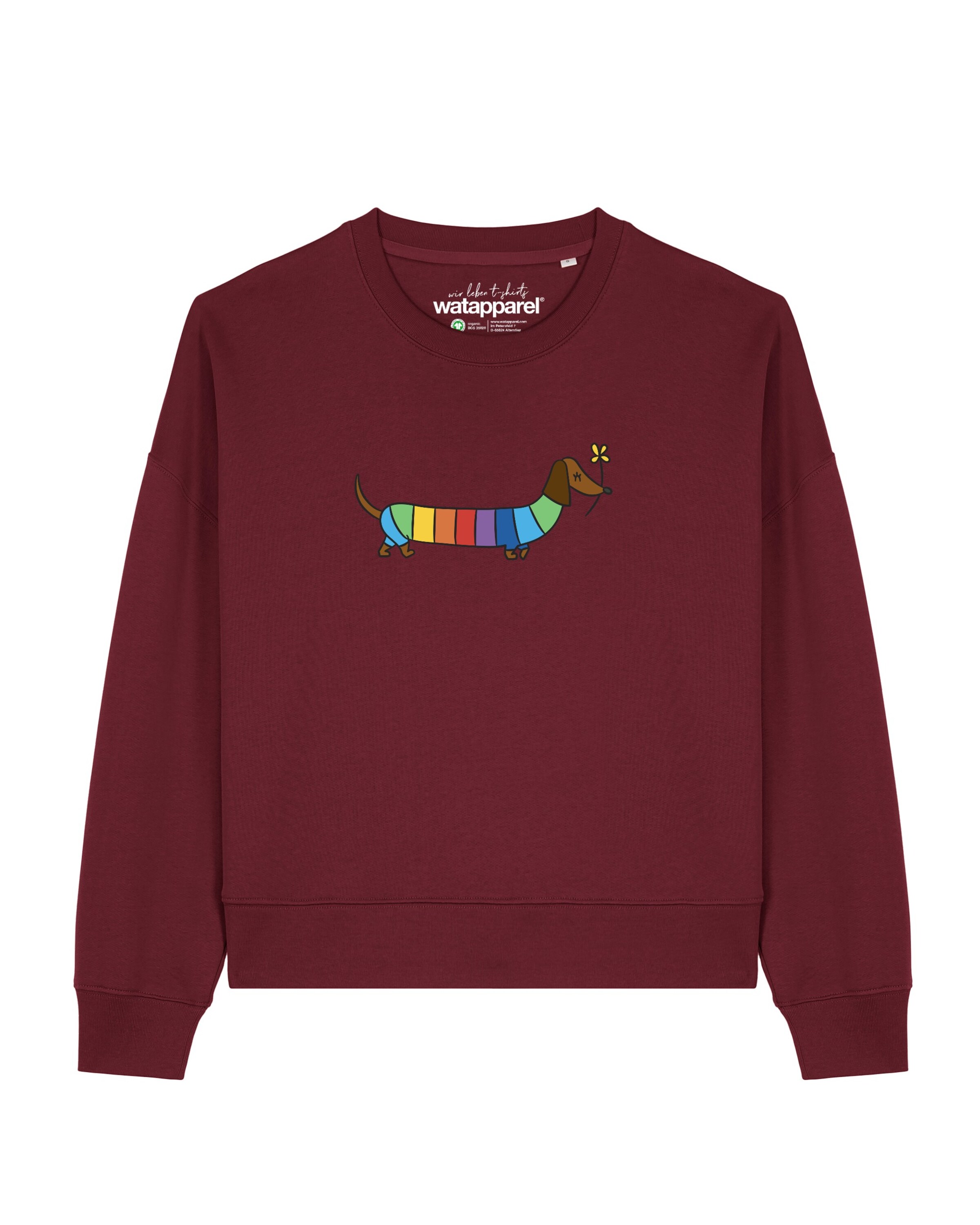 Watapparel Sweatshirt 'Regenbogen Dackel' in Rood: voorkant