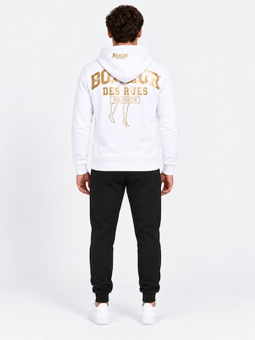 Boxeur des Rues Hausanzug 'Herren Set Boxeur des Rues: Fitted Hoodie mit Reißverschluss Weiß + Jogginghose Schwarz, Goldenes vertikales Logo'‌‌‌‌ in Mischfarben