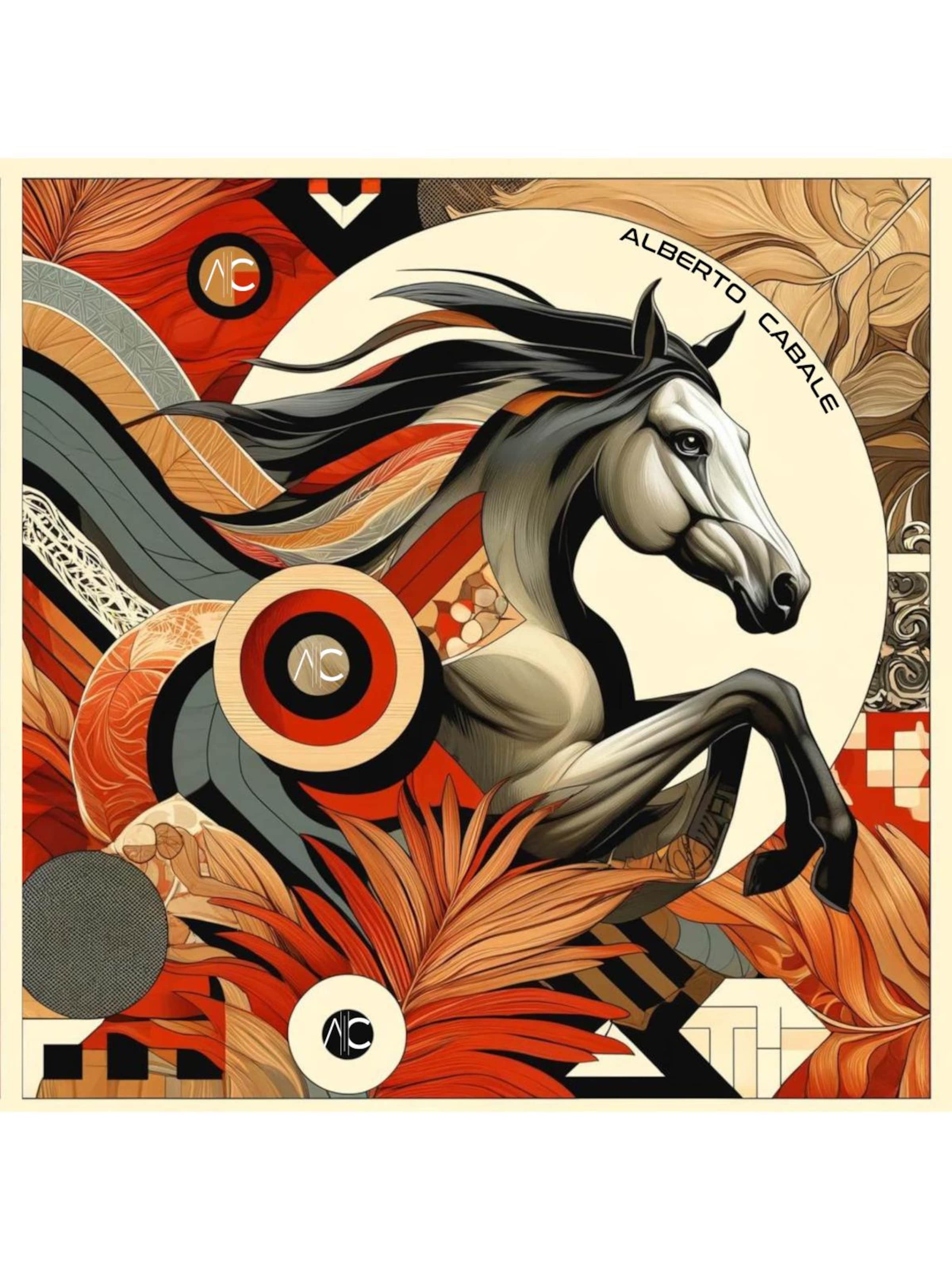alberto cabale - Chal 'Grand carré de soie Fire Horse Zoé' en naranja: frente