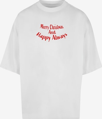 Merchcode Shirt 'Merry Christmas And Happy Always' in Wit: voorkant