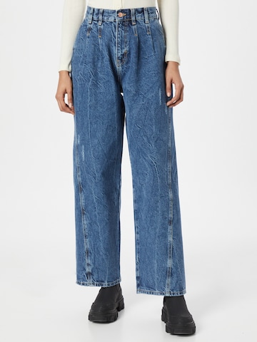 NEON & NYLON Bandplooi jeans 'BEA' in Blauw: voorkant