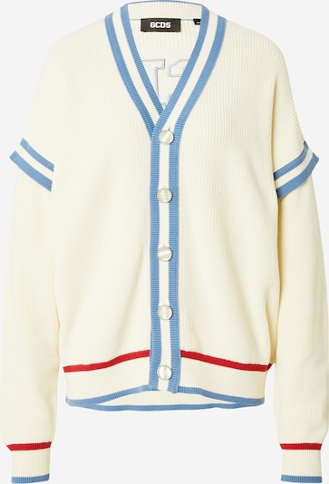 GCDS Cardigan en bleu / rouge / blanc cassé, Vue avec produit