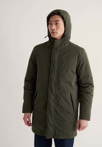 Seasalt Cornwall Between-seasons coat ' Gybe ' in Green: front