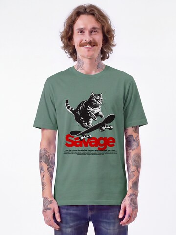 T-Shirt 'Savage cat' Watapparel en vert : devant