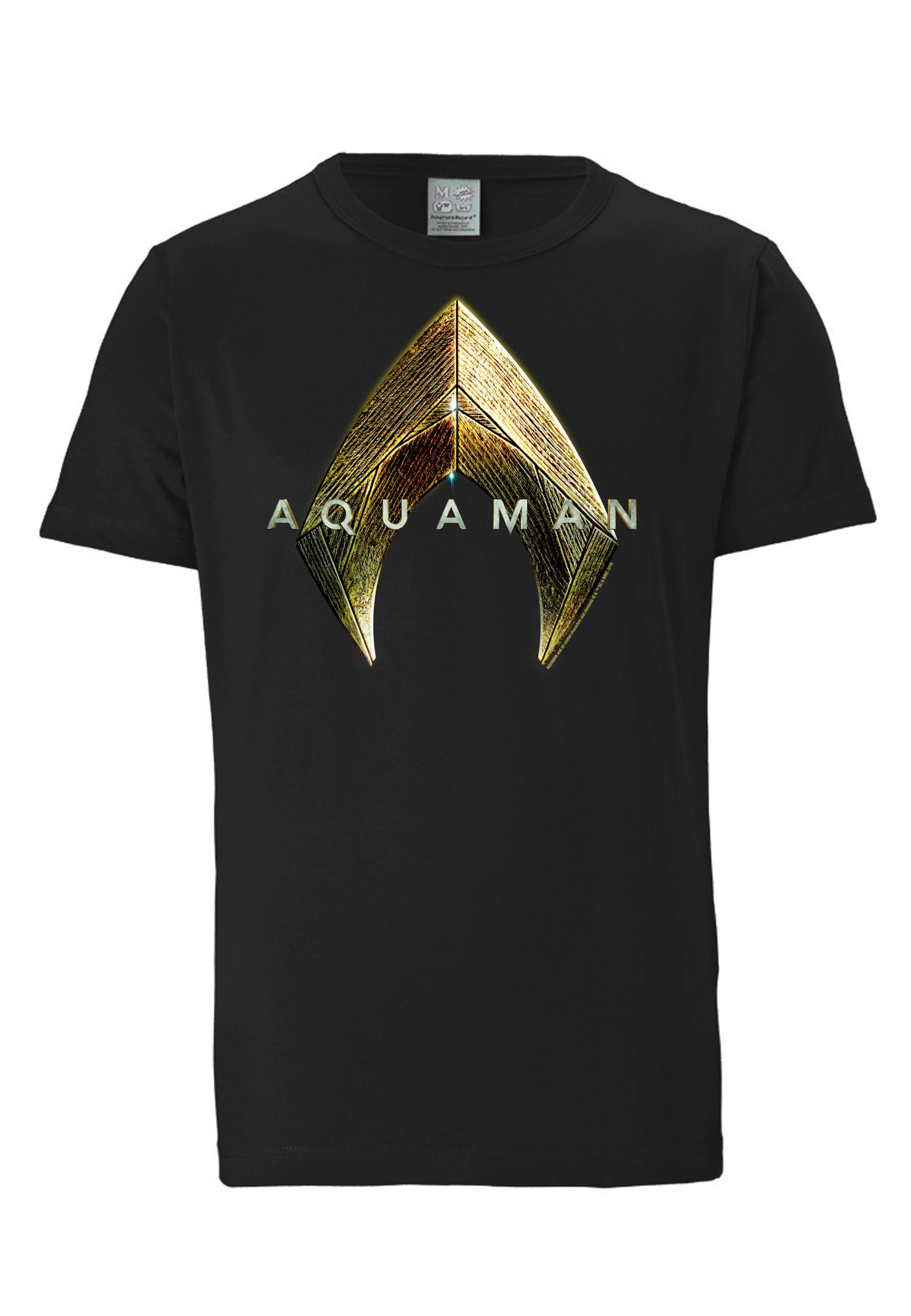 LOGOSHIRT T-Shirt 'DC Comics - Aquaman Logo' in Schwarz: Vorderseite