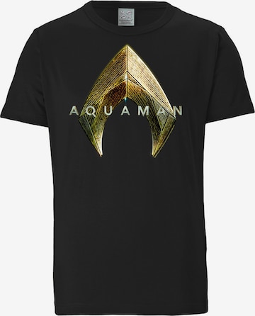 LOGOSHIRT Shirt 'DC Comics - Aquaman Logo' in Zwart: voorkant