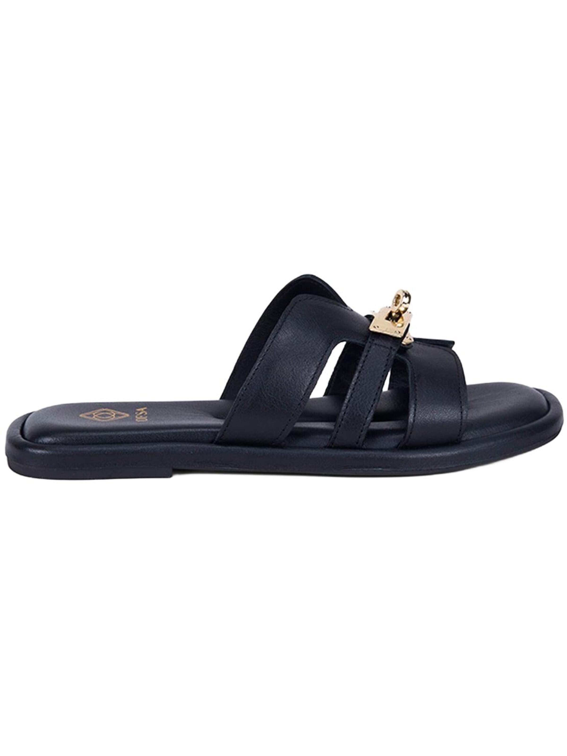 Mule 'DESA Damen-Lederpantoletten mit goldenem Schlossdetail' Desa en noir