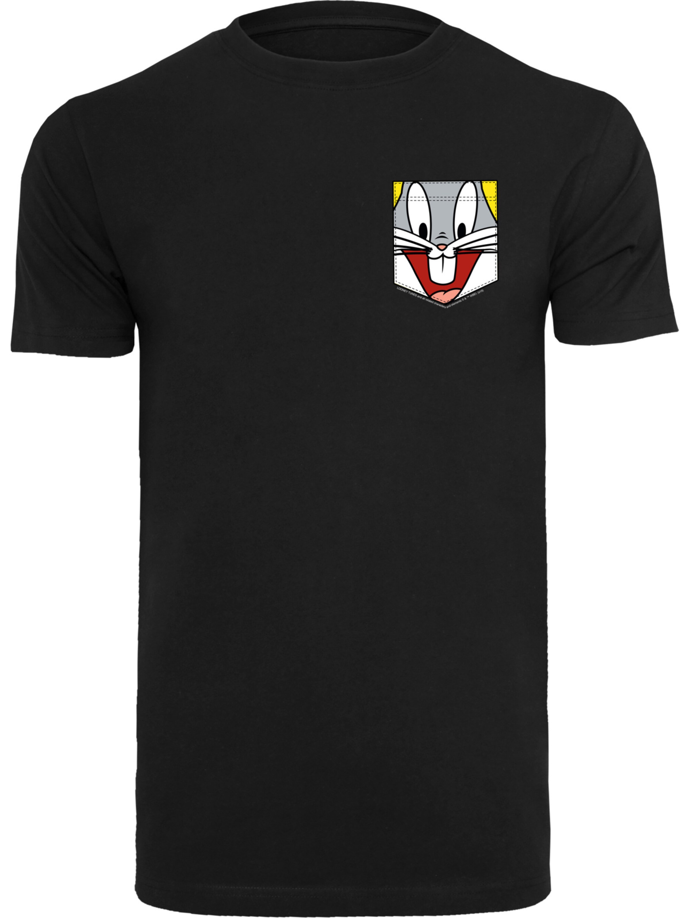 F4NT4STIC Shirt 'Looney Tunes Bugs Bunny Face' in Zwart: voorkant