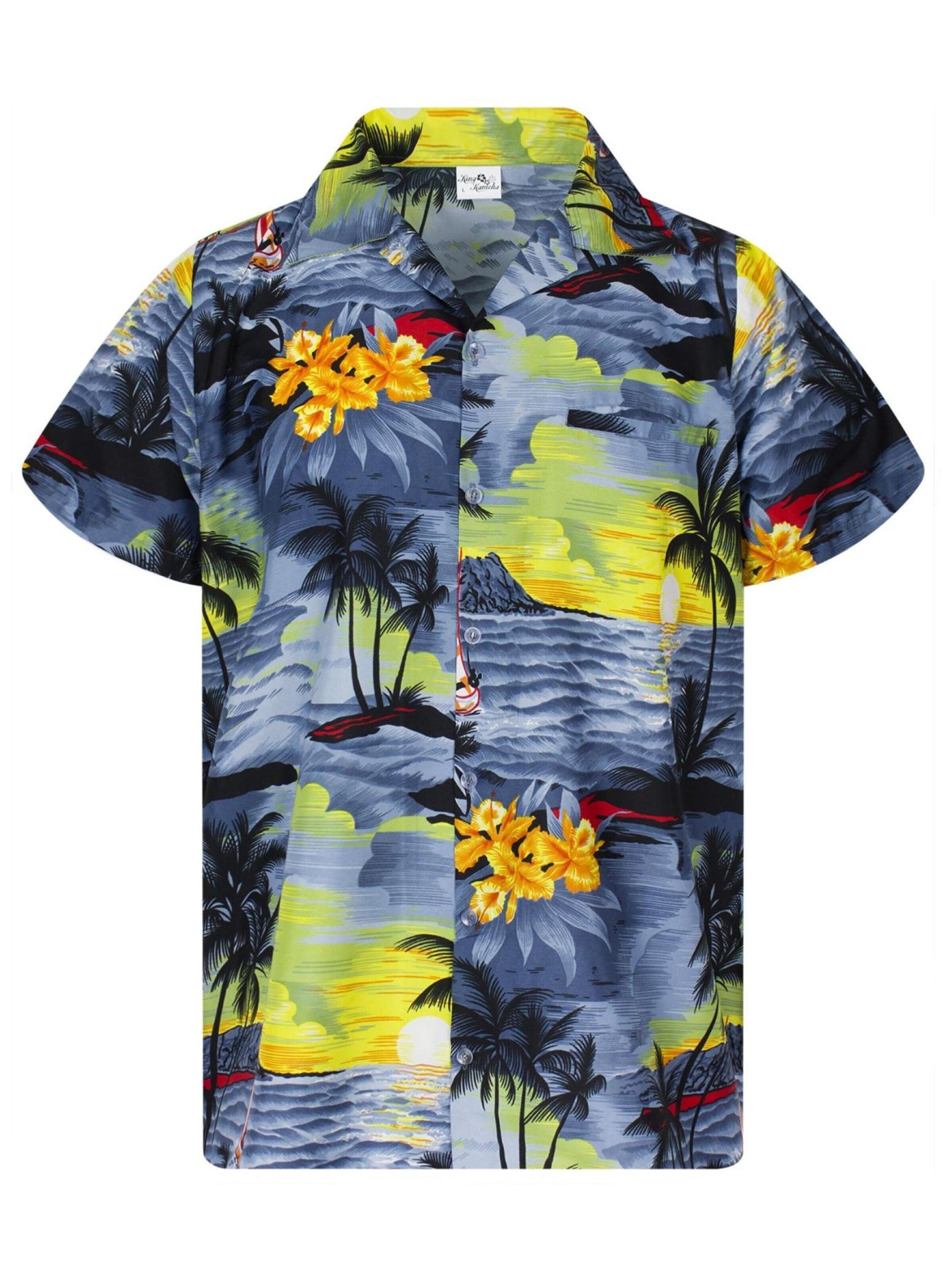 King Kameha Shirt 'Surf' in Grijs: voorkant