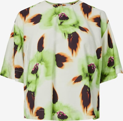 YAS Bluse 'YASLoria' i M i lysebrun / mørkebrun / kiwi / hvid, Produktvisning