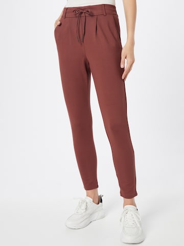 ONLY Slim fit Pleat-Front Pants 'Poptrash' in Brown: front