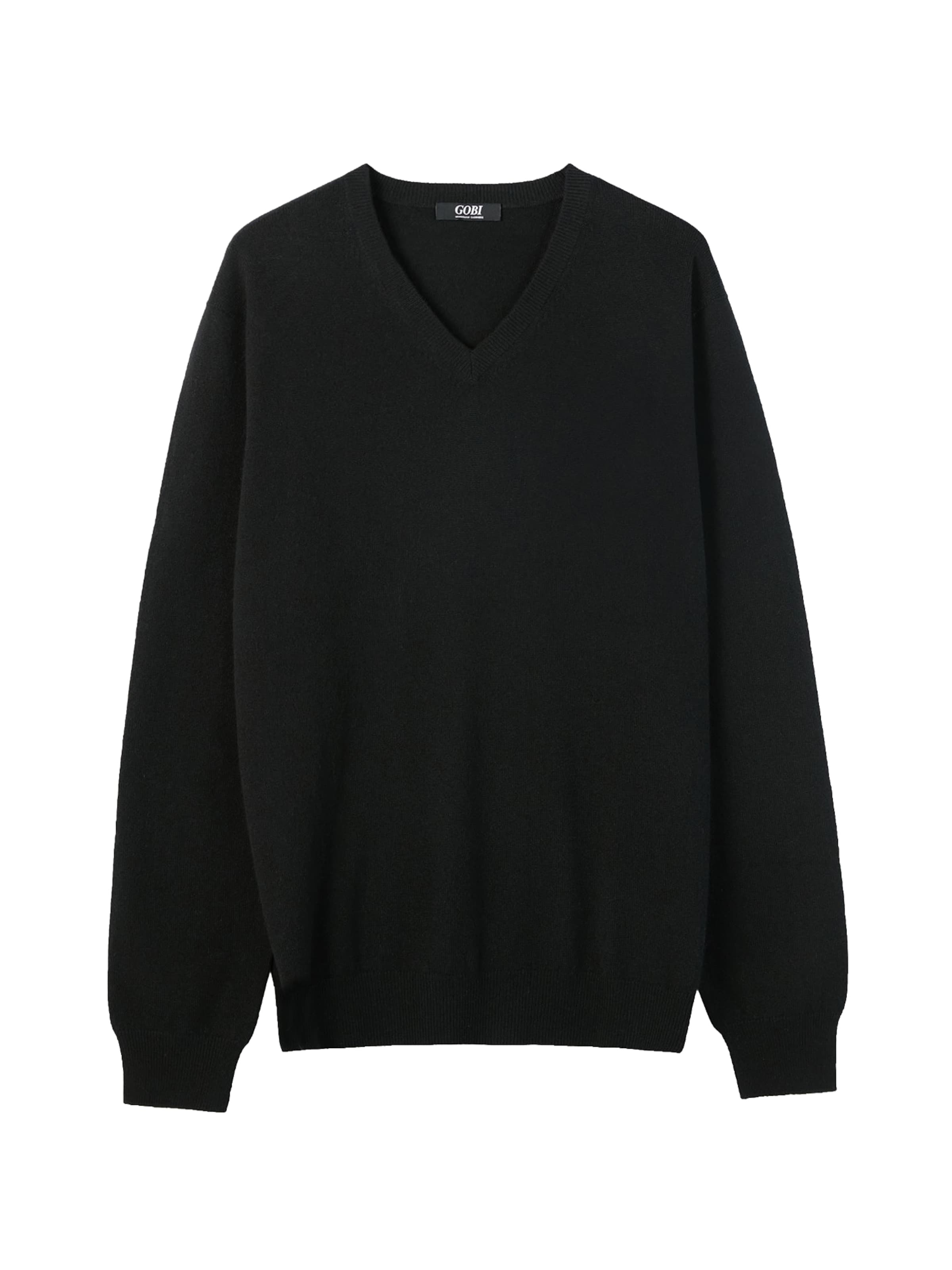GOBI Cashmere Sweater 'Men's Essential Cashmere V-Neck Sweater' in Black: front