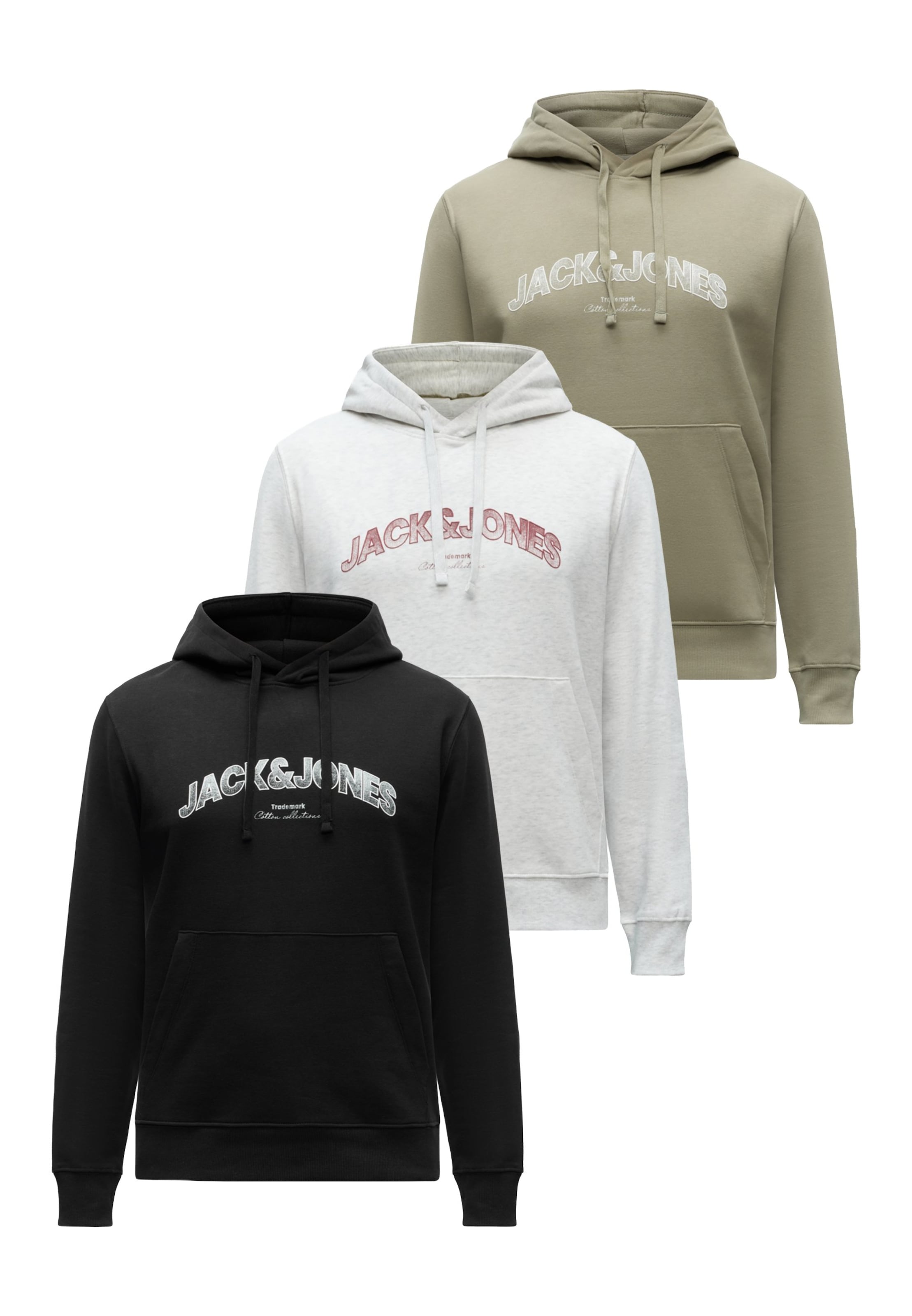JACK & JONES Sweatshirt 'JJAVERY' in S in de kleur Kaki / Kersrood / Zwart / Wit gemêleerd, Productweergave