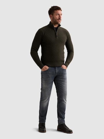PME Legend - Jersey 'Pullover with half-zip and mixed textures' en verde