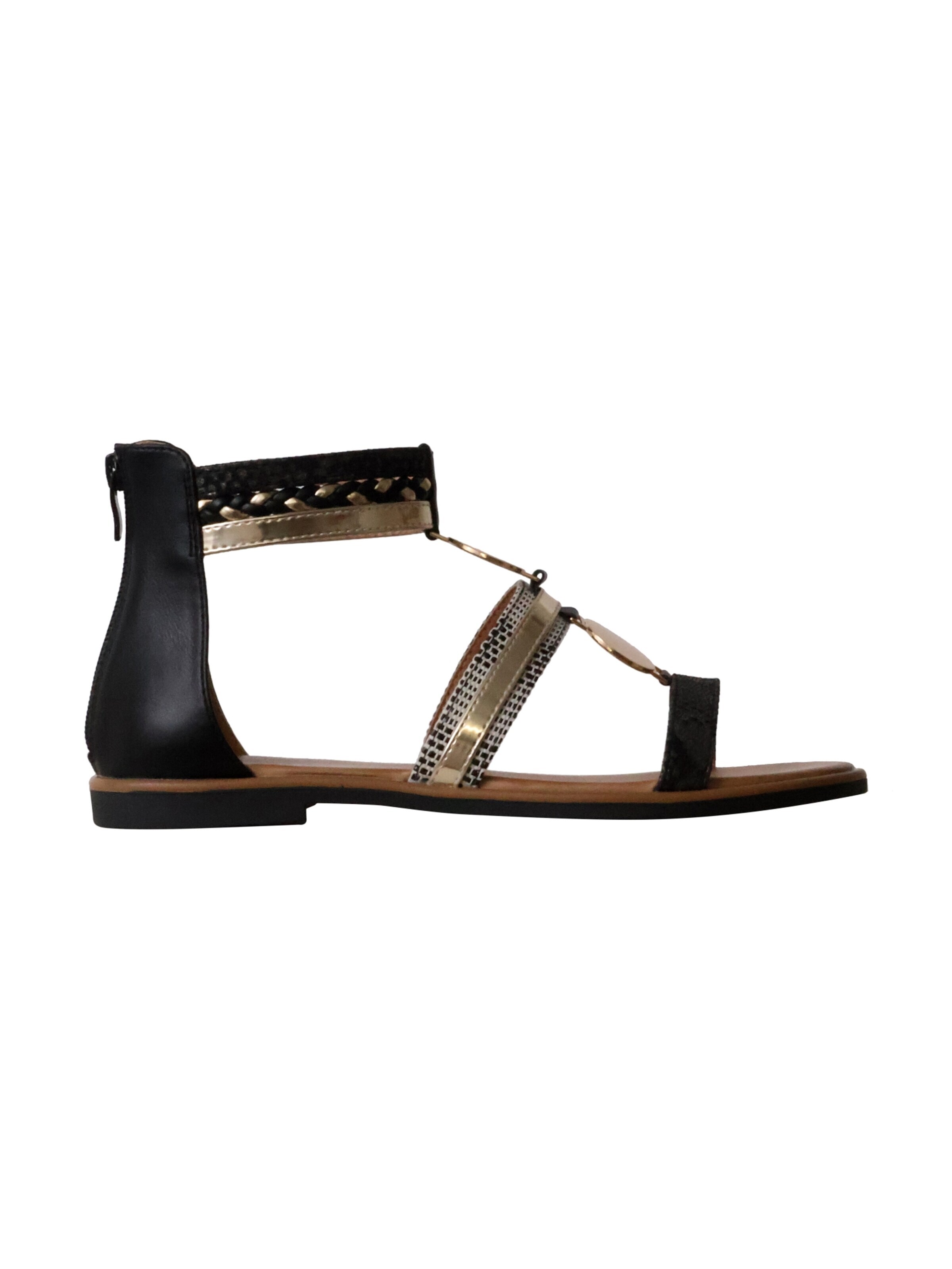 Sixth Sense - Sandalias 'Flache Sandalen mit Reißverschluss' en negro