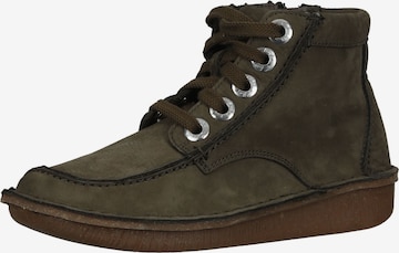 CLARKS Lace-Up Ankle Boots 'Funny Cedar' in Green: front