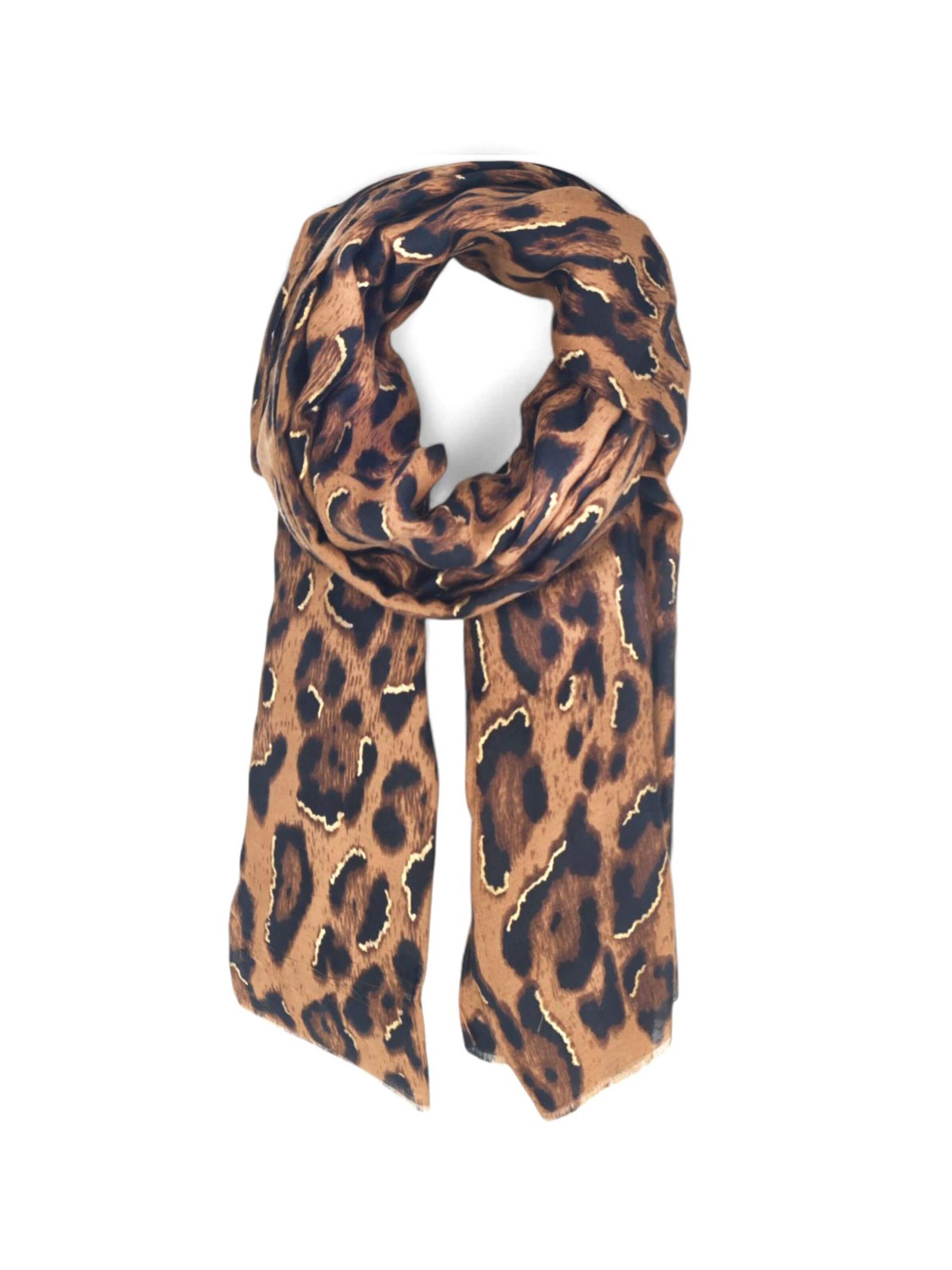 styleBREAKER Schal 'Schal Leoparden Muster Gold Metallic'‌‌‌‌‌‌‌‌‌ in Braun: Vorderseite