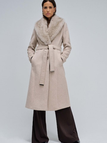 Salsa Jeans Wintermantel 'Long Wool Coat Faux Fur Belt' in Beige: voorkant